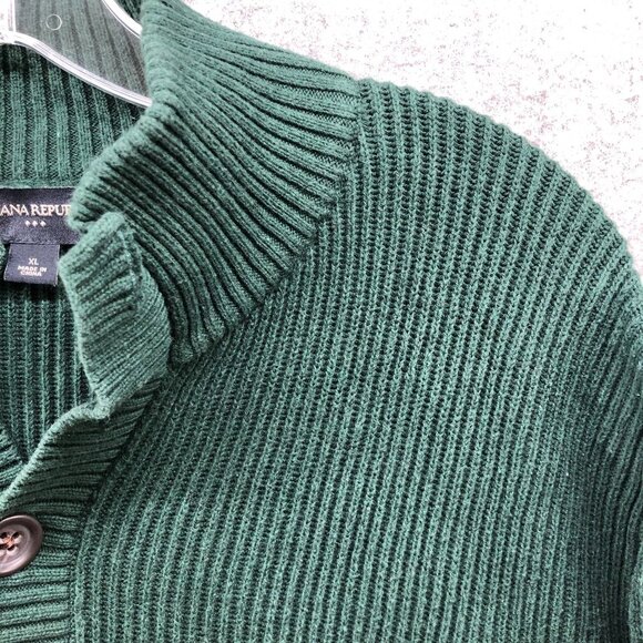 Banana Republic 1/4 Button Sweater Mens XL Forest Green Ribbed Cotton Chunky - Picture 10 of 10